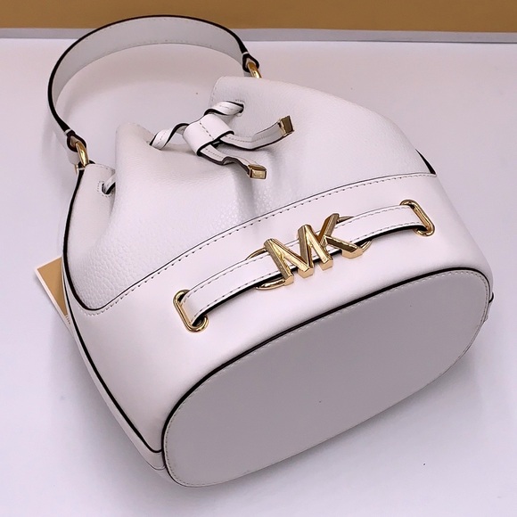 MICHAEL KORS  Reed Medium Pebbled Leather Bucket Bag Optic White NWT - Picture 7 of 16
